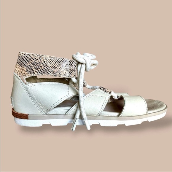 Sorel Torpeda Bungee Ankle Tie Leather Gladiator Sandals Sz 8.5 Off White READ - Picture 1 of 14
